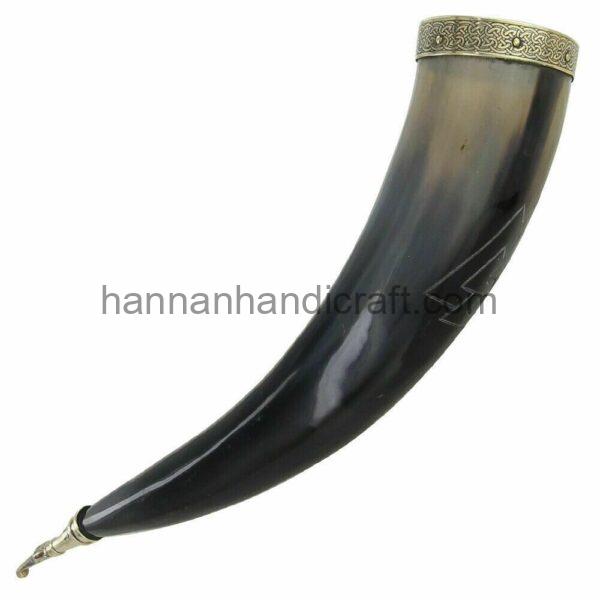 Polished Drinking Horn With Leather Holder And Brass Rim - Image 3